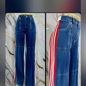 Stylish Blue Jeans with Red Stripe